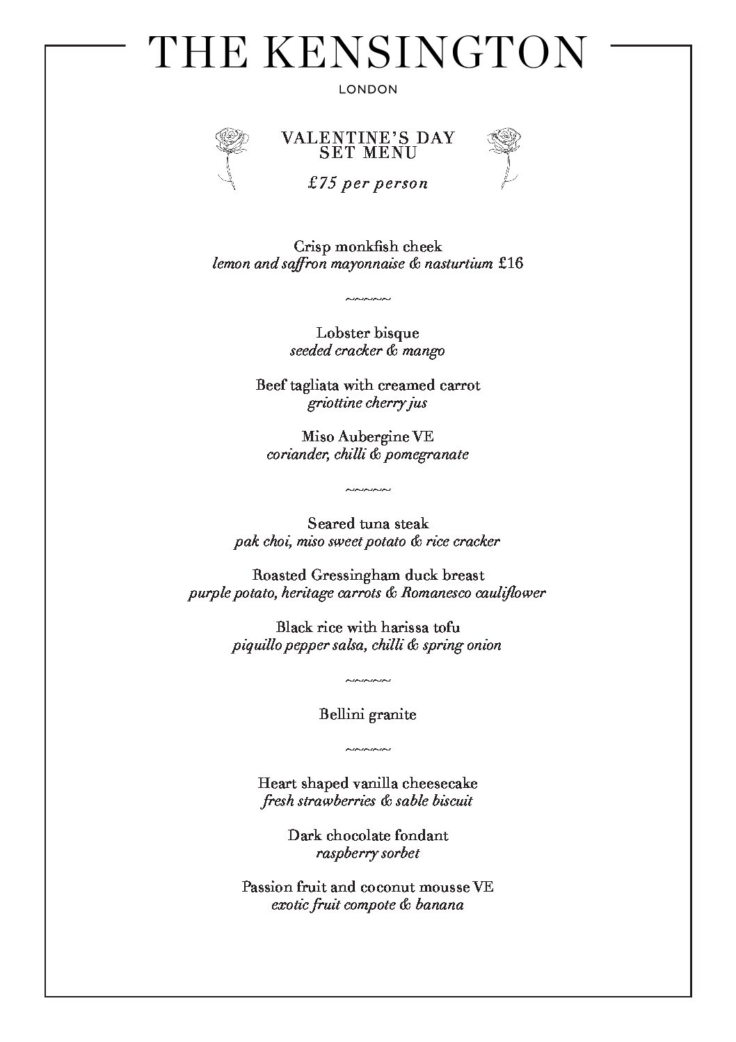 KEN Valentine's Day Set Menu