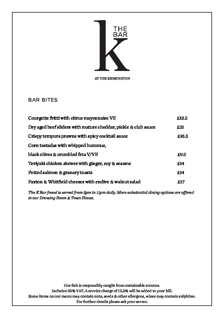 The K Bar_2022_Food menu