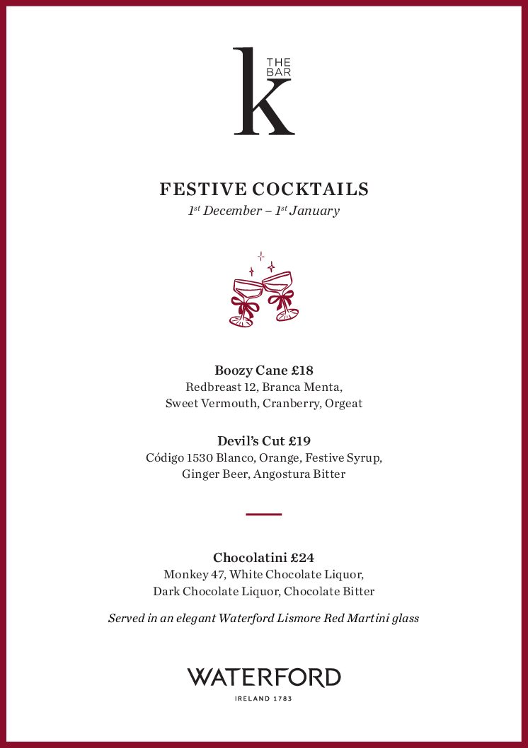 KBar x Waterford Festive Menu