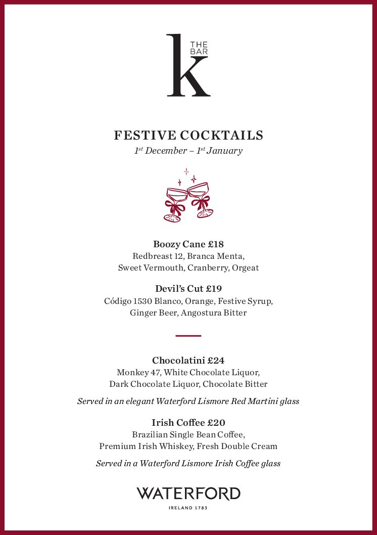 KBar x Waterford Festive Menu